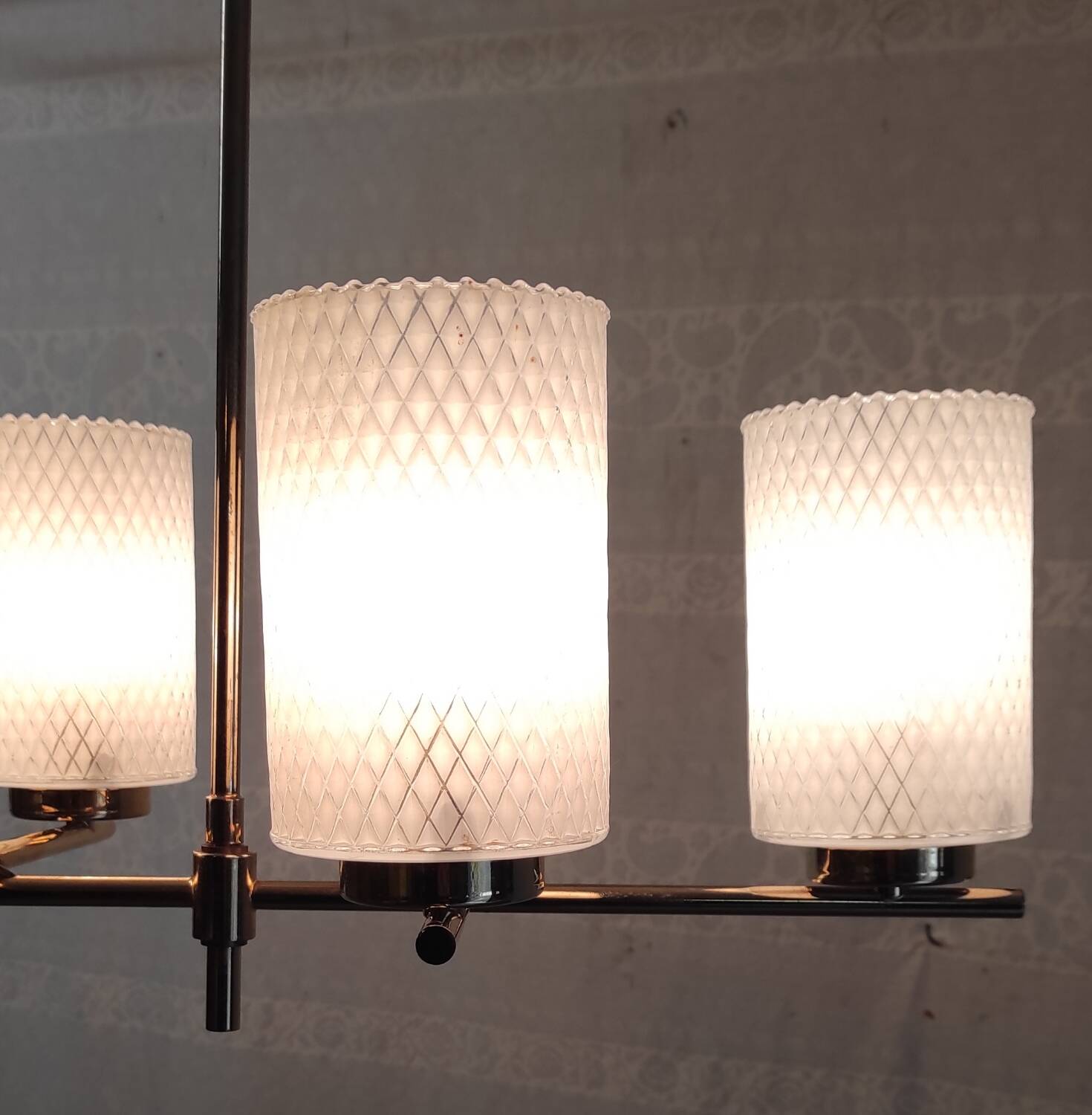 Modernist chandelier 4 lights in golden brass - 50s/60s