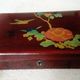 Old lacquered wooden box with china or japan decoration, bird and flower