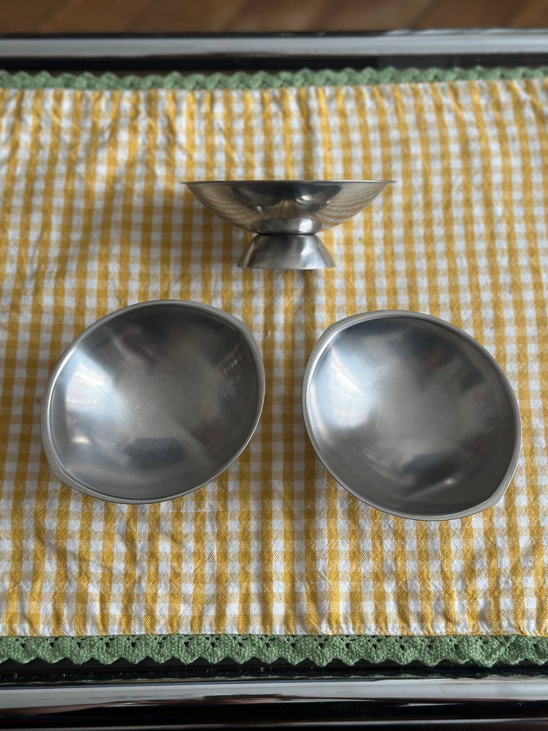 3 vintage Guy Degrenne stainless steel ice cream cups