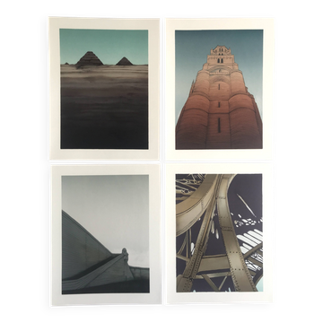 Set of 4 original lithographs by Alain le Foll, 1978. Architecture