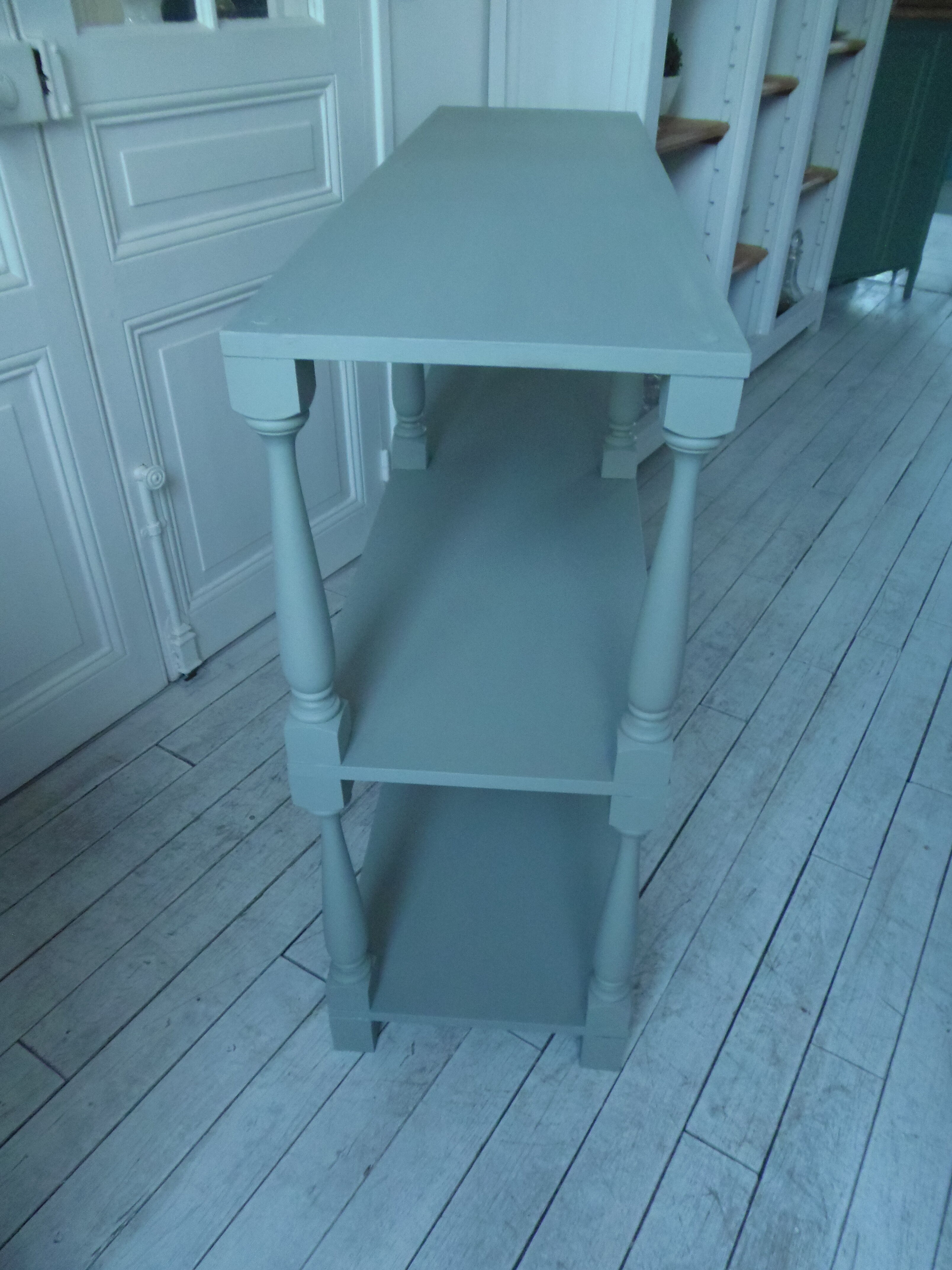 Console vintage 3 plateaux vert de gris