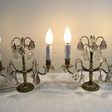 Paire de lampes girandoles en bronze et cristal