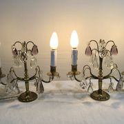 Pair of girandole lamps in bronze and crystal