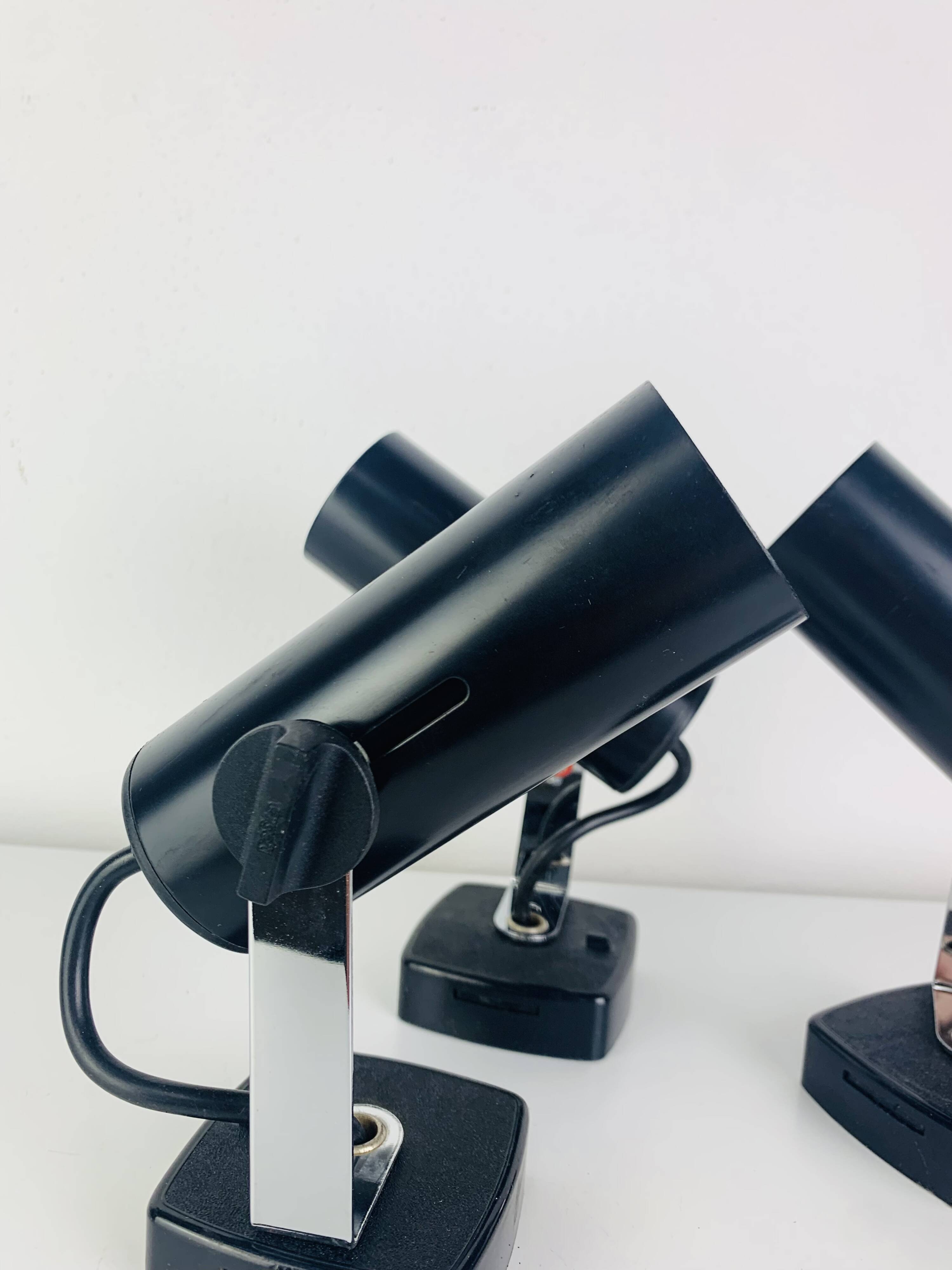 3 black metal and chrome vintage spotlights by Targetti