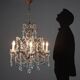 Pair of antique chandeliers in burnished iron and glass, 6 lights, Italy, 19th century.