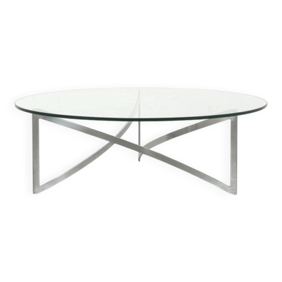 Table basse vintage en verre et acier