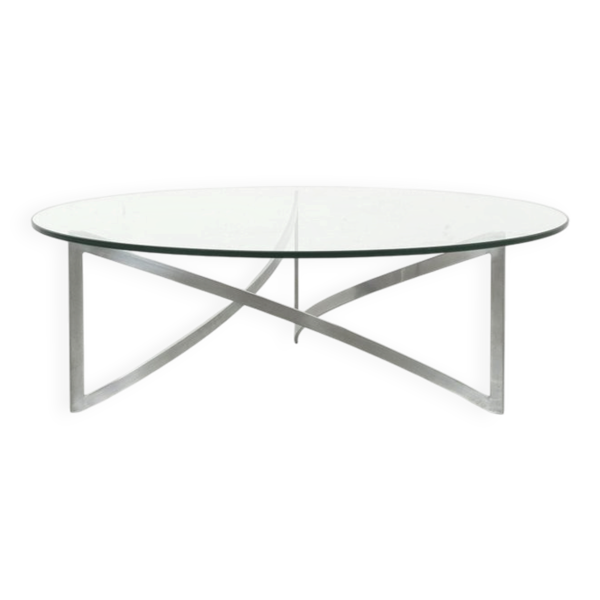 Table basse vintage en verre et acier