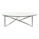 Table basse vintage en verre et acier