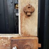 Ancient paneled solid oak door with 3 windows