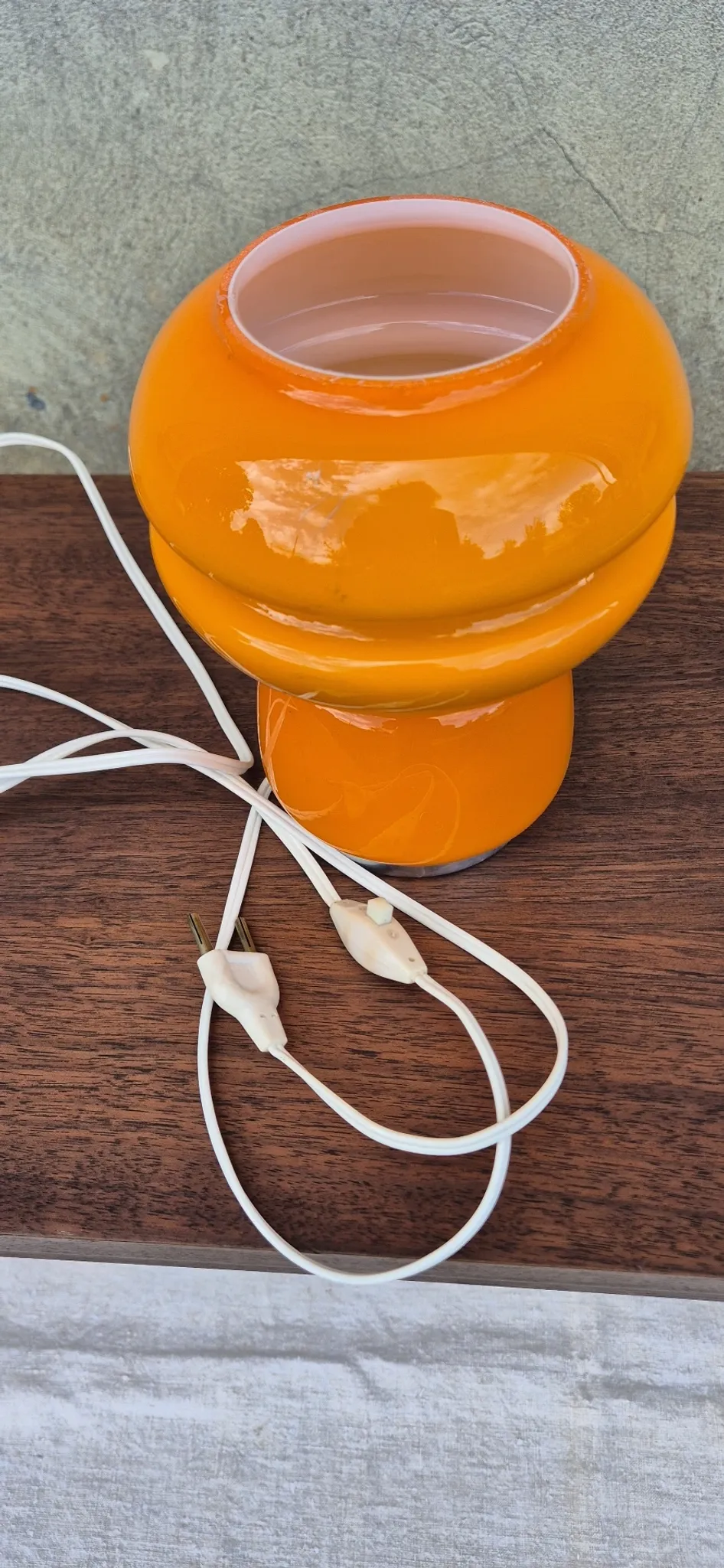 Small vintage orange mushroom lamp in opaline glass, space age.