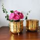 Pair of vintage brass planters with openwork gallery cache-pot.