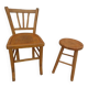 Chair and stool in solid wood in its patina