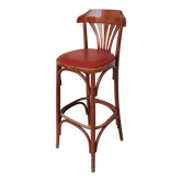 Vintage Bentwood Bar Stool: Red Faux Leather Seat, Thonet Style