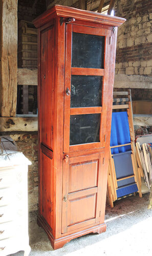 Ancien meuble colonne – vitrine en bois