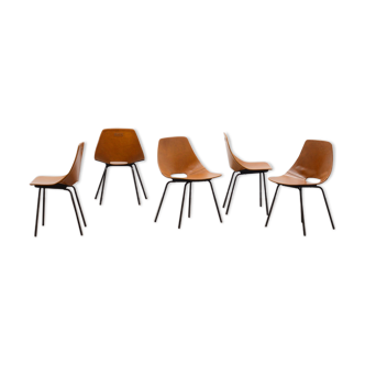 set of 5 leather “Amsterdam” chairs by Pierre Guariche.