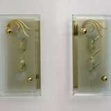 Pair of Mid-Century Modern Italian Crystal and Brass Sconces, 1970s