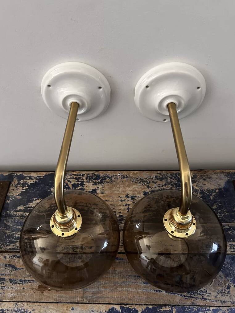 Pair of smoked glass wall lights