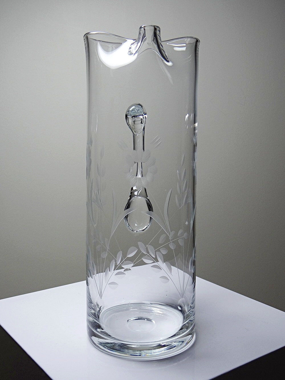 Old crystal/pulled glass pitcher engraved with floral decoration, Europe 1920-1930