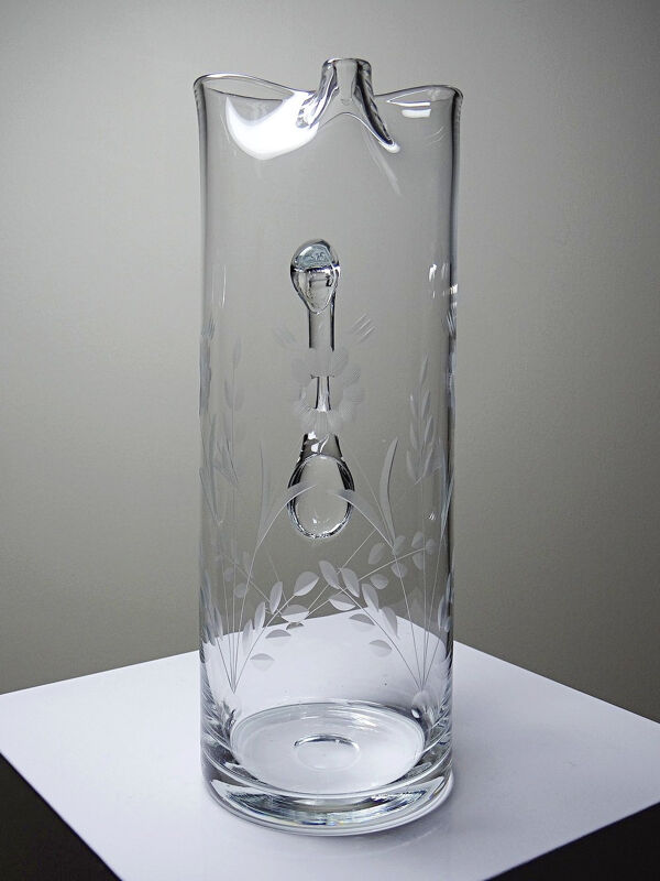 Pichet en cristal, verre soufflé gravé à décor floral, Europe 1920-1930