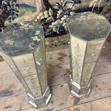 Pair of 70s Venetian Mirrored Columns or Bases, 20th Century.
