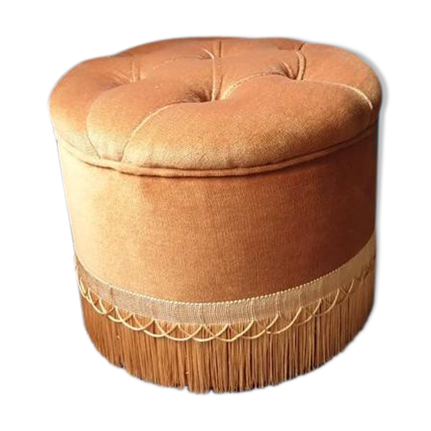 Old golden camel velvet pouf art deco style