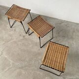 Set of three Raoul Guys wicker and metal stools