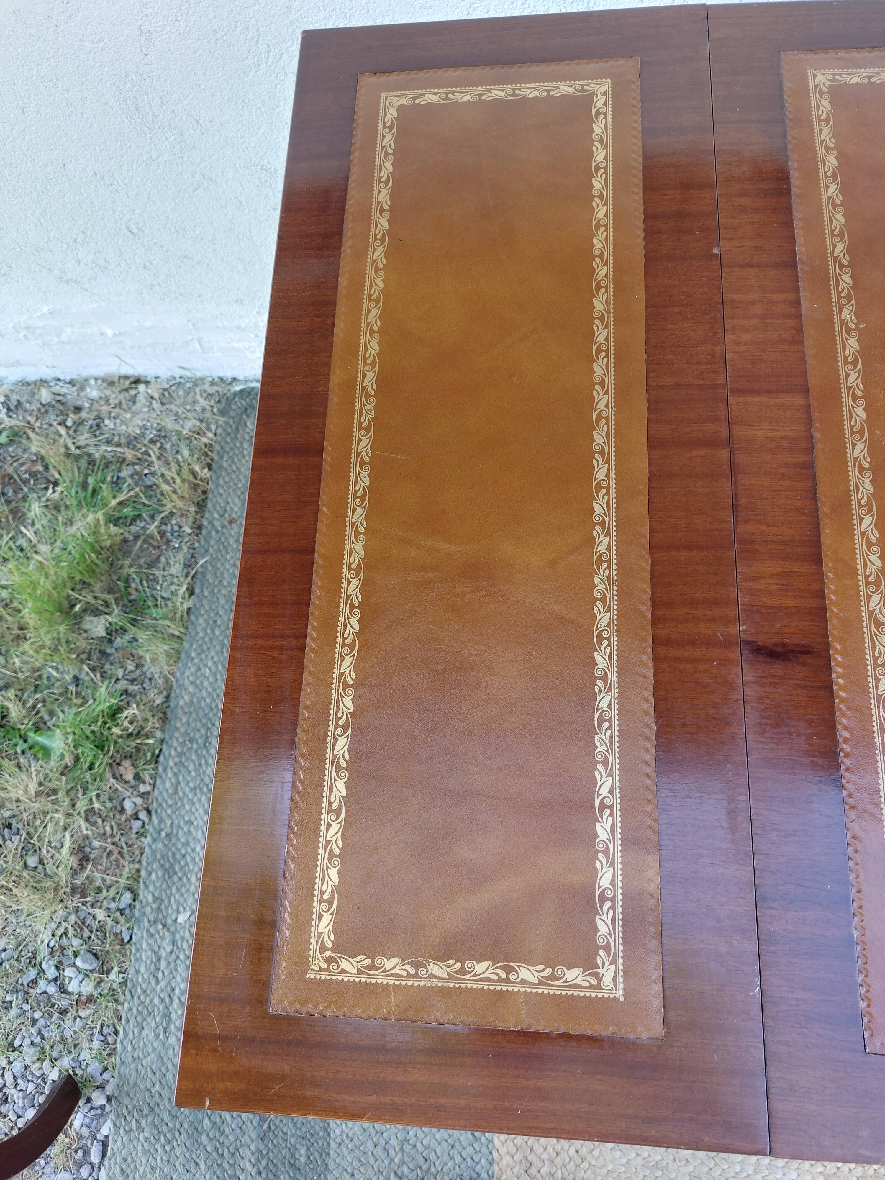 English lion paw desk and lyre armchair, leather, extensions
