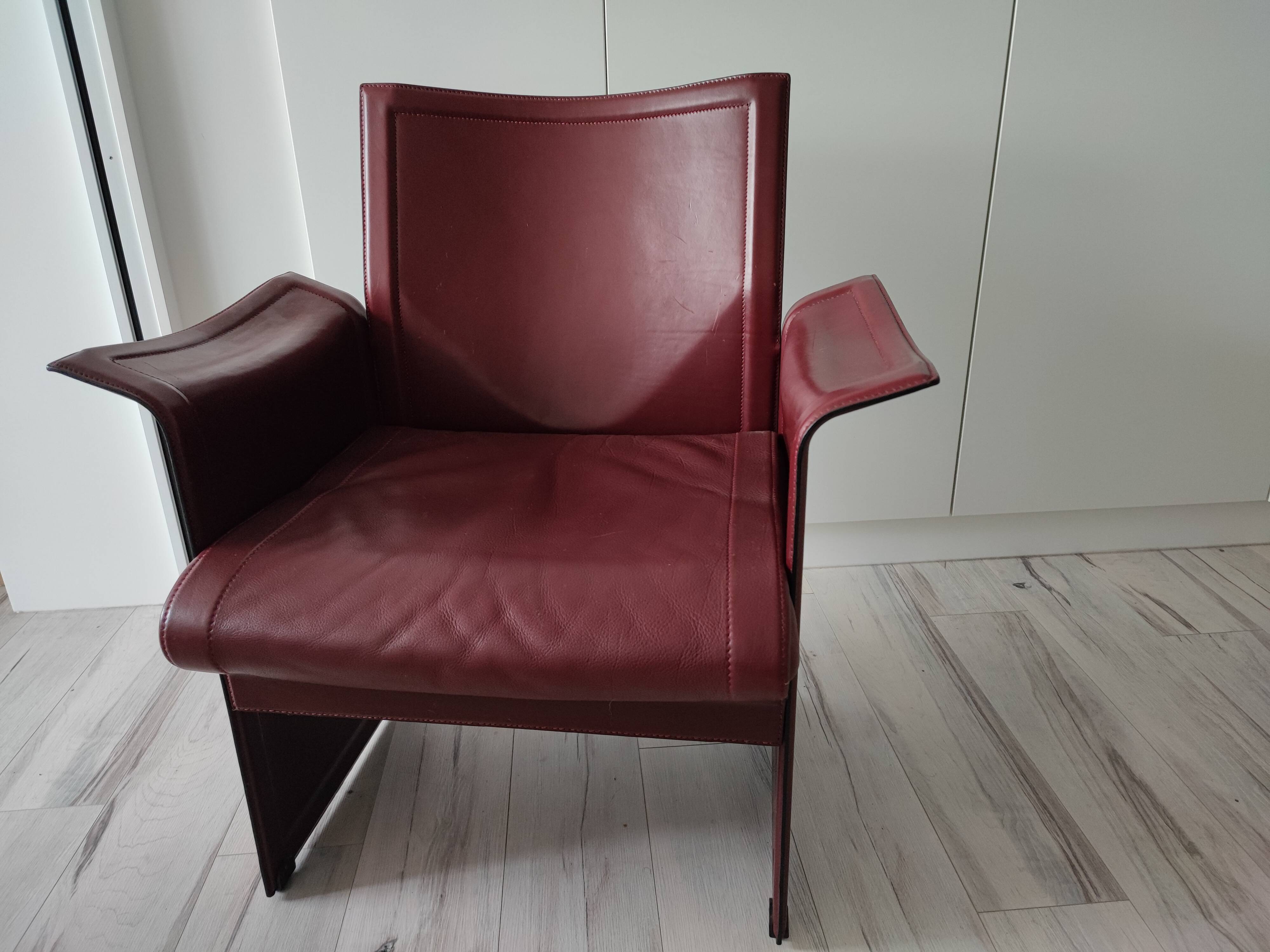 Bordeaux leather armchair by Tito Agnoli for Matteo Grassi, Italy