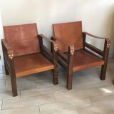 Pair of vintage design safari armchairs 50s