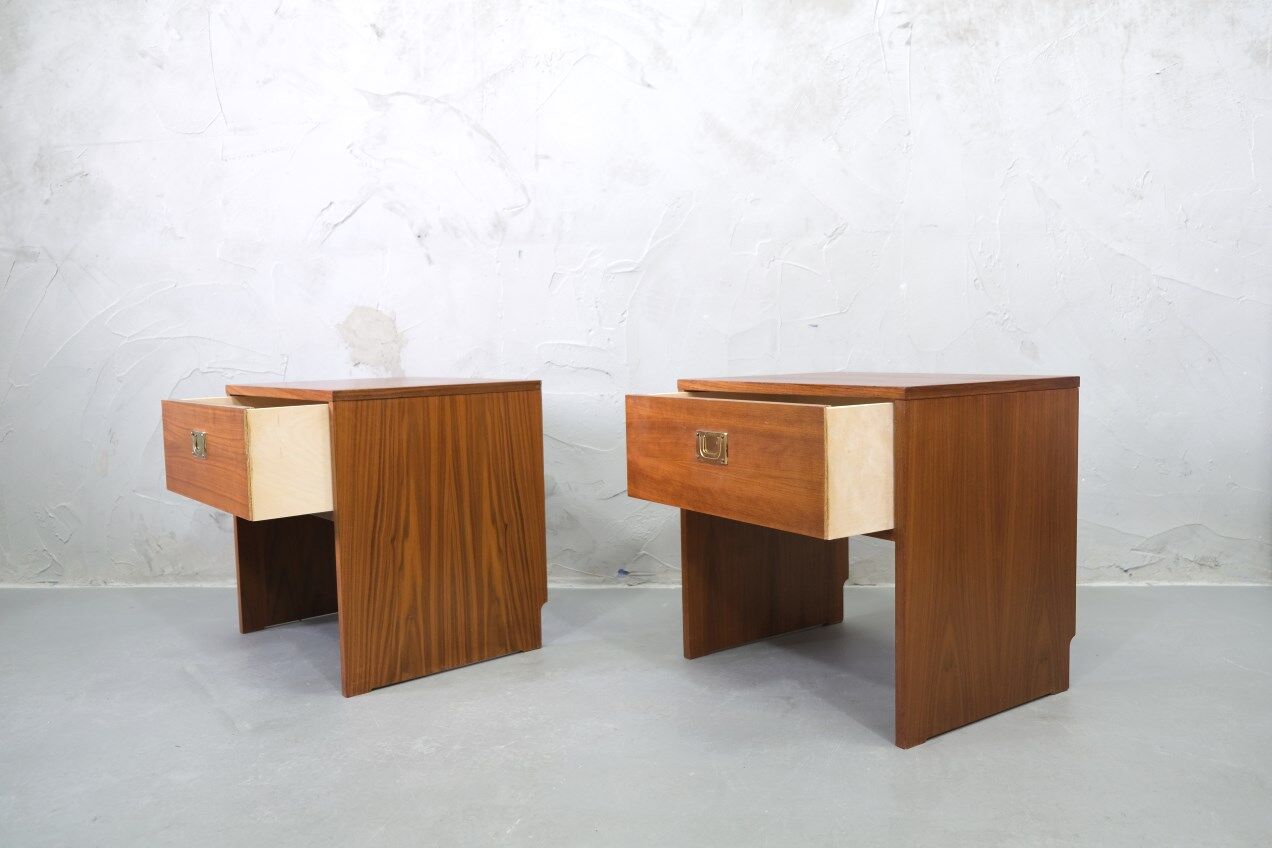 A pair of Scandinavian minimalist teak nightstand tables , 1960s