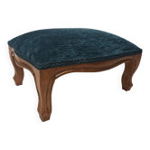 Repose pieds Louis XV – velours bleu canard - entièrement regarn