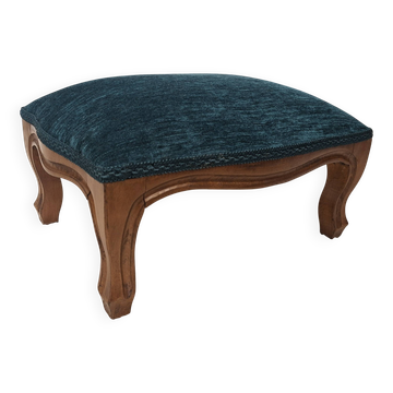 Repose pieds Louis XV – velours bleu canard - entièrement regarn