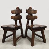 Spanish design vintage brutalist oak dining set chairs & table