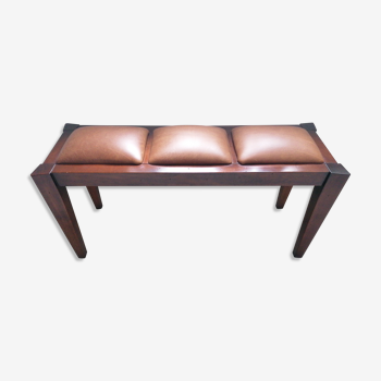 Banc cuir brun et bois