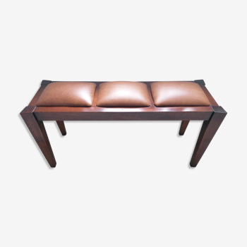 Brown leather and wood bench