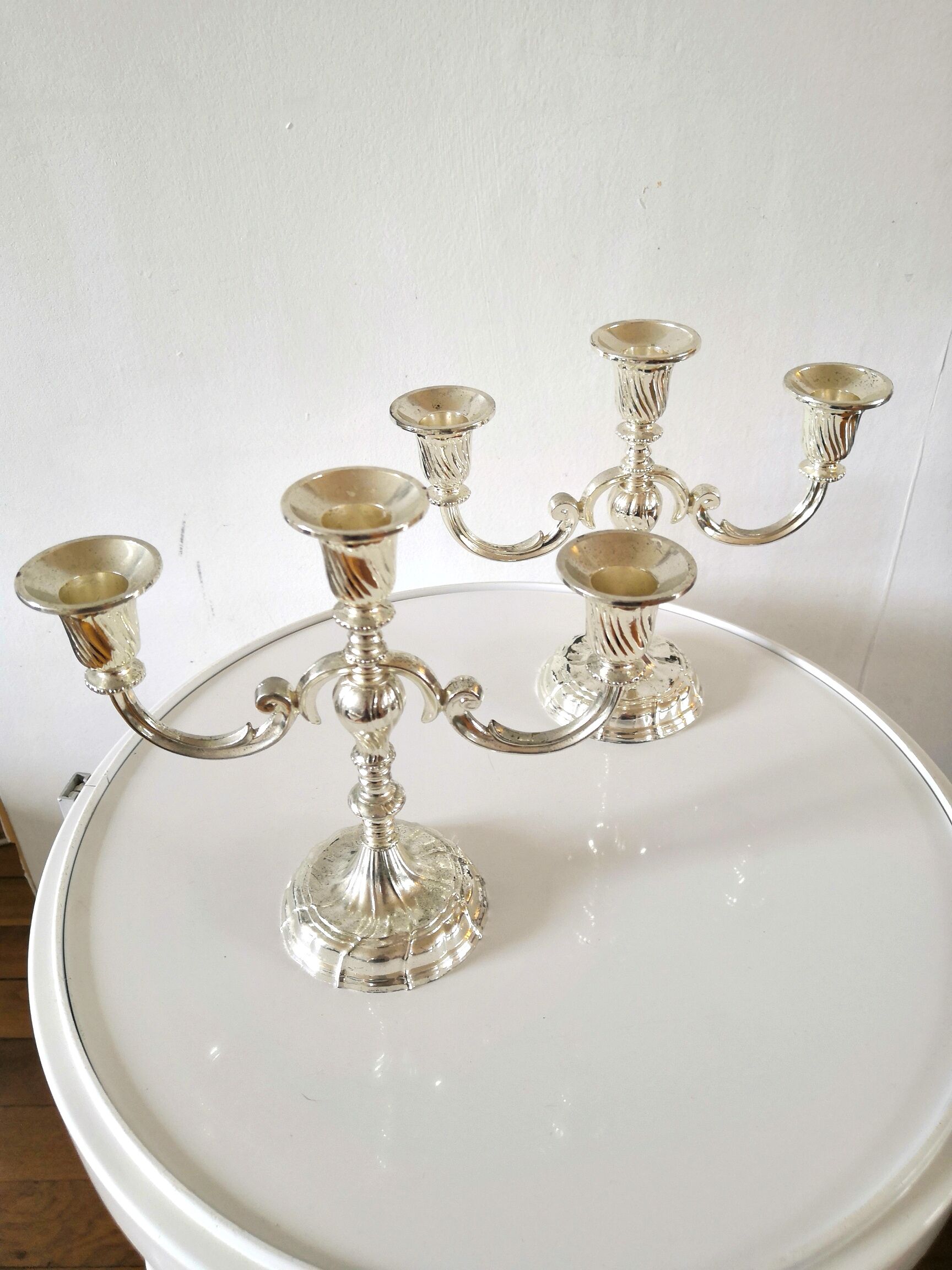 Pair of candlesticks in silver metal design bmf 70s