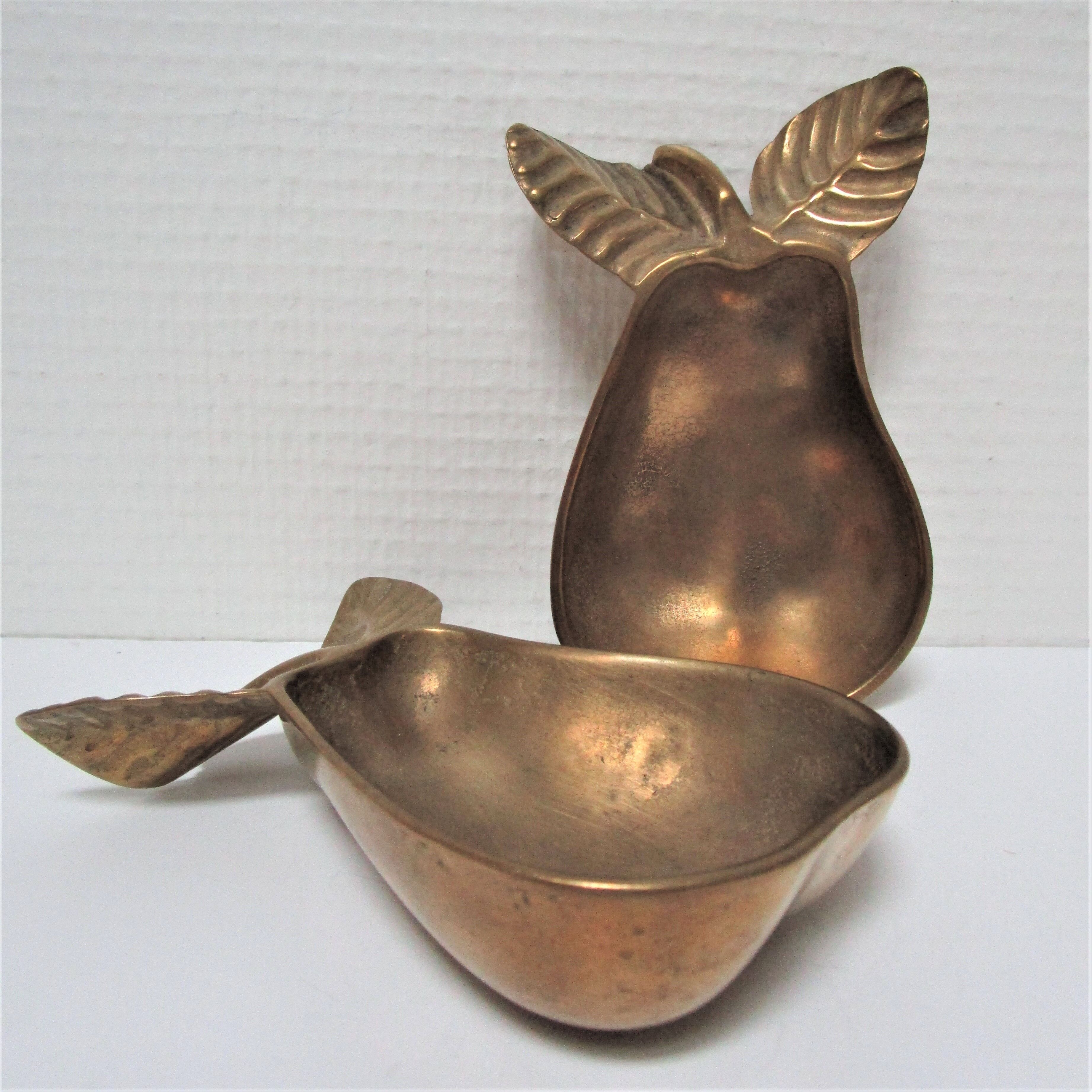 Two ashtrays pears solid brass patinated vintage