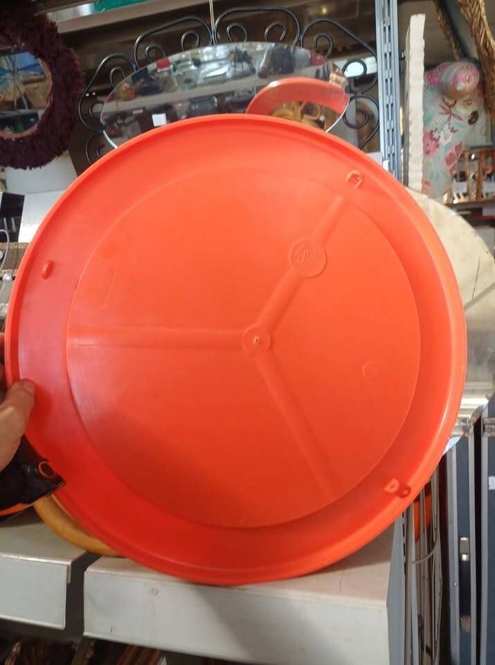Vintage orange round mirror SYLA – Pop Art / Space Age 70s – Ø 46 cm