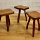 Brutalist tripod stools in solid elm, France 1960