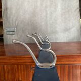 Old blue wood wall coat rack + 4 vintage aluminum hooks