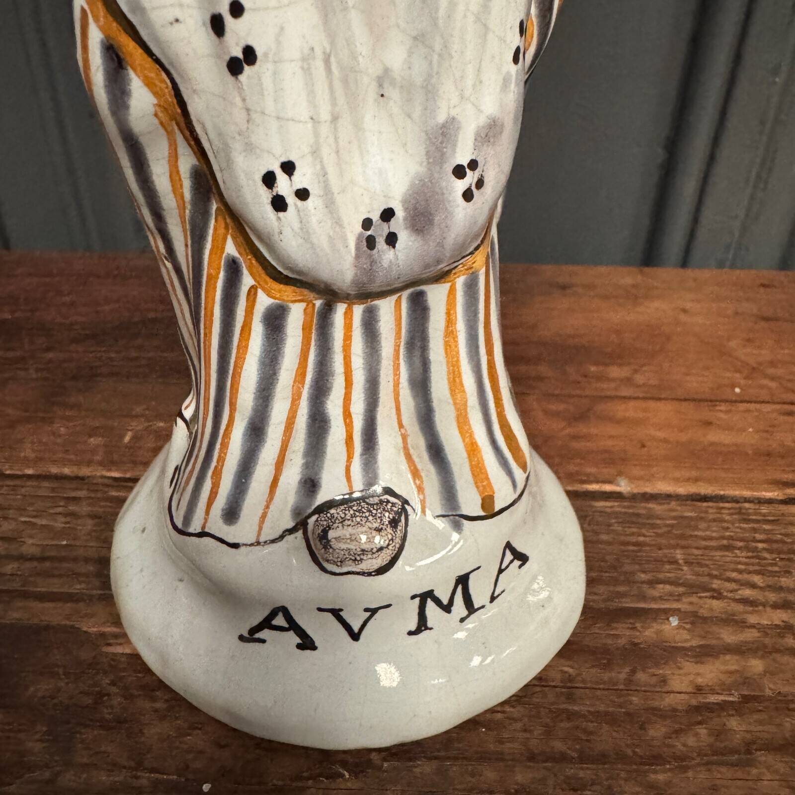 Virgin and Child in 18th century earthenware, AVMA marking