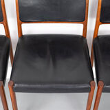 Set of 6 wooden Dining Chairs with black Leather, 1960