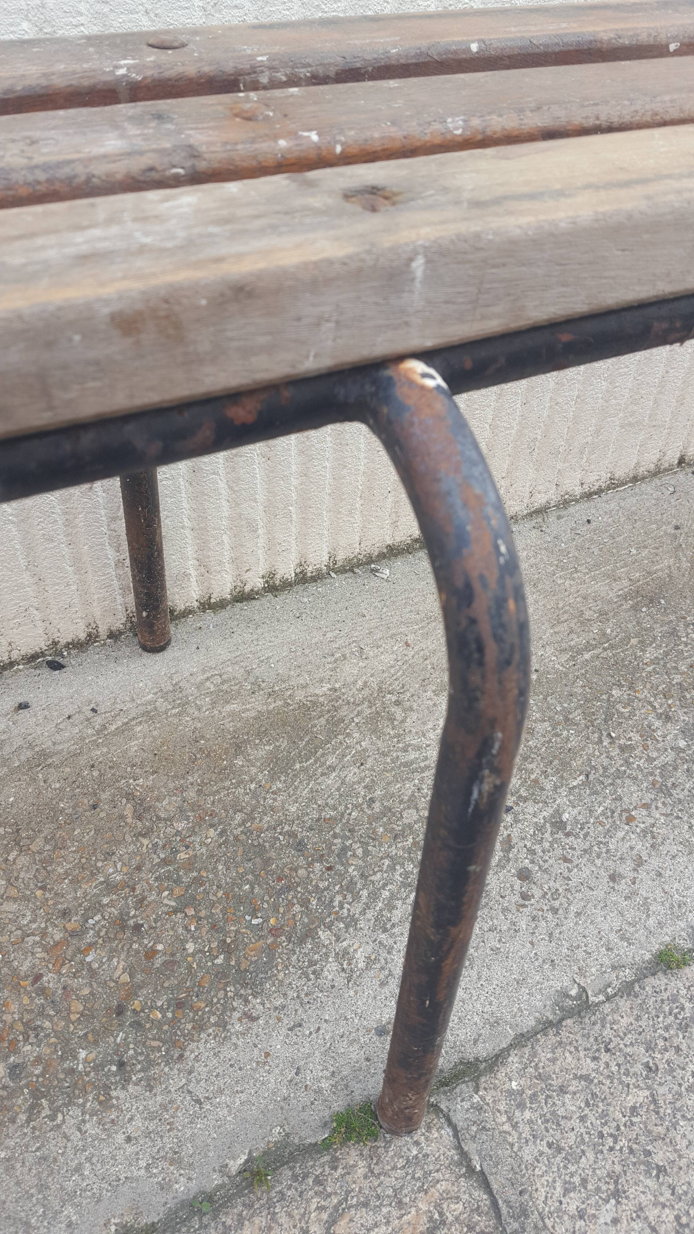 School bench wood and vintage metal