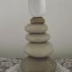 Large vintage table lamp from the 1990s in brown and beige ceramic with a lampshade.