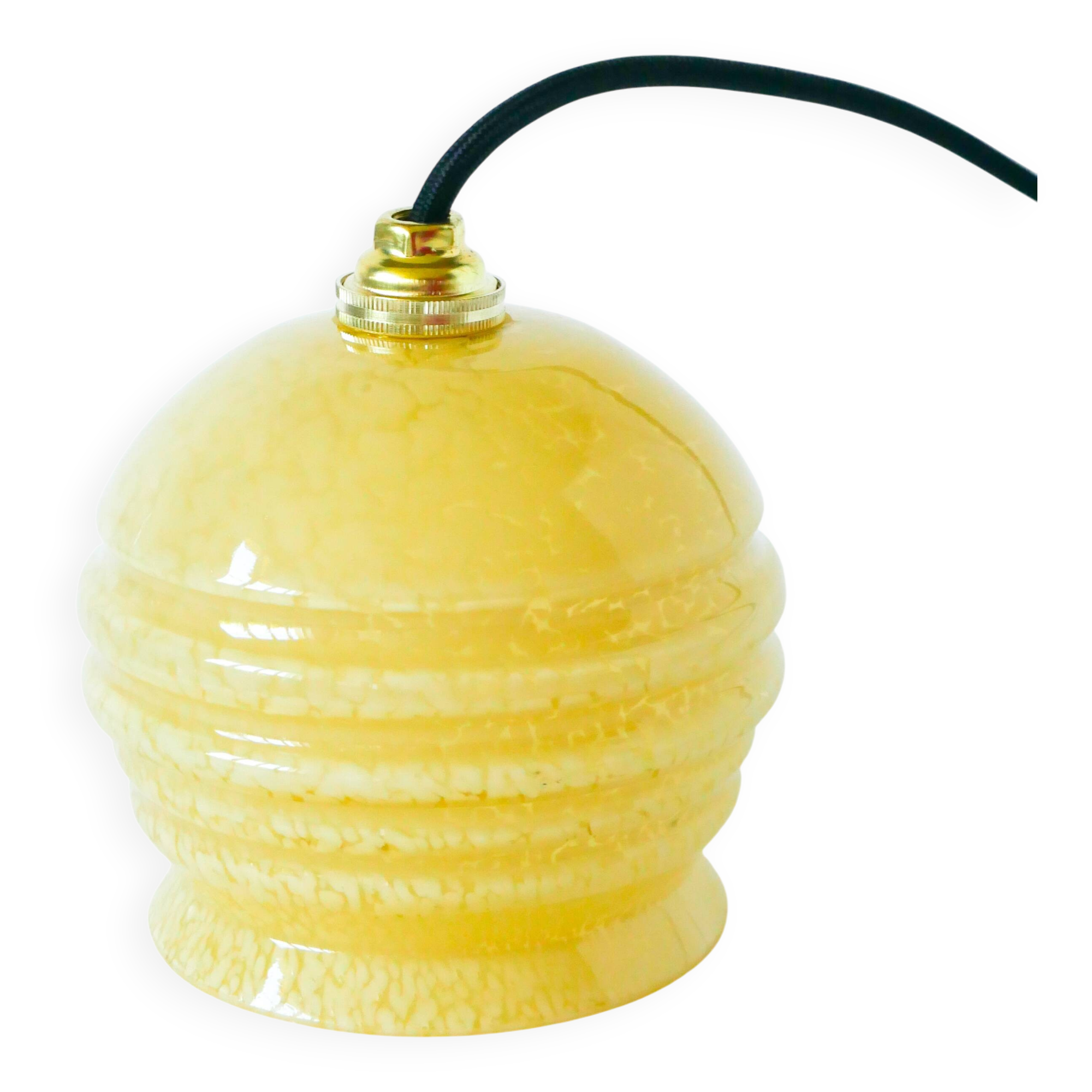 Small glass ball pendant from Clichy with flared neck, Yellow, 1930