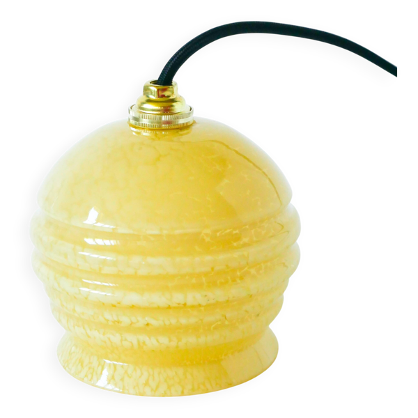 Petite suspension boule en verre de Clichy col évasé, Jaune, 1930