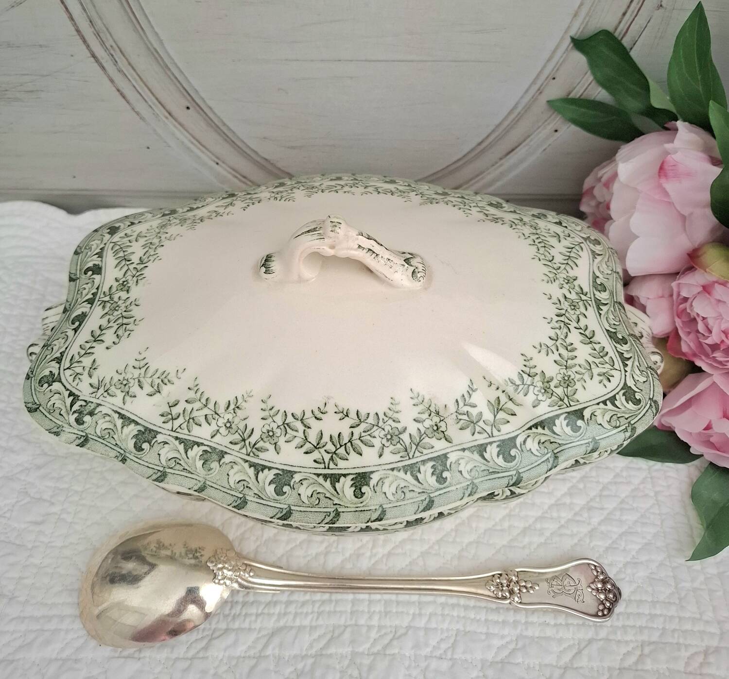 Antique earthenware vegetable or soup tureen in iron earthenware