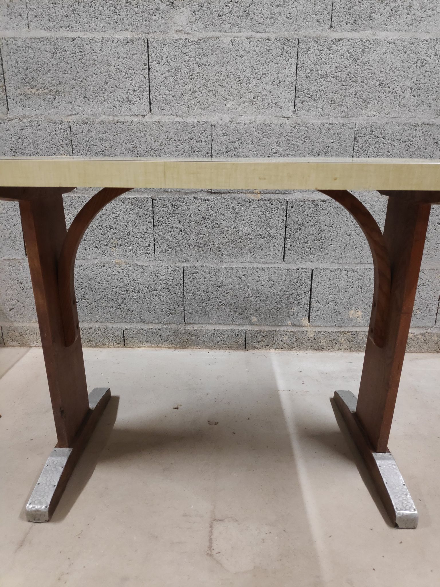 Vintage bistro table in yellow formica, wood and zinc from the 50s/60s