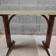 Vintage bistro table in yellow formica, wood and zinc from the 50s/60s