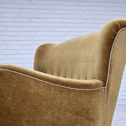 1960s, Danish 3-seater sofa, honey-yellow furniture velour, beech wood.